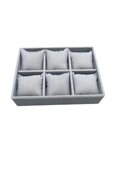 MeGass Dekor Domestic Production Dobric Model Suede Coated Gray Color 24/18 cm Padded Drawer Ici Jewelry Organizer