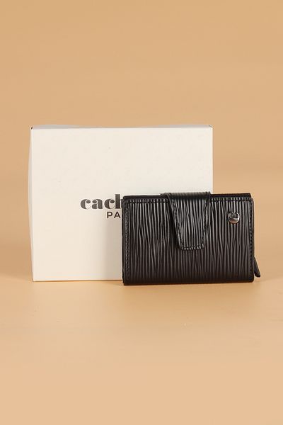 Cacharel 0270 Genuine Leather Mechanism Men's Wallet Card Holder Tree Shell Black