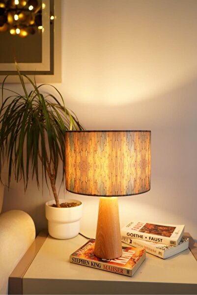 retro home design Ahşap Ayaklı Kibrit Detaylı Silindir Masa Lambası Dekoratif...