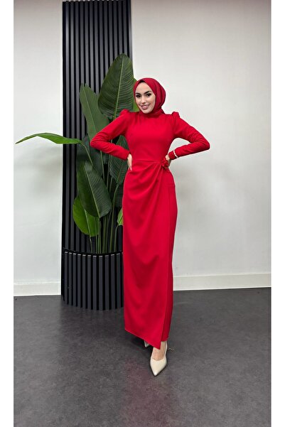 moda zeynaa GÜLLÜ DOUBLE CREP TESETTÜR ELBİSE