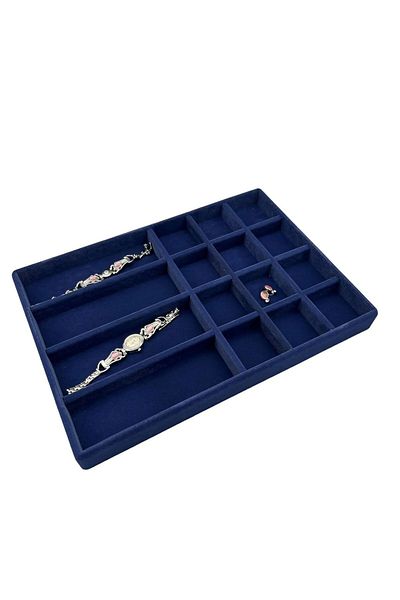 MeGass Dekor Domestic Production Paris Model Suede Fabric Navy Blue Color Jewelry Display Drawer