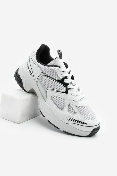 Marjin Damen Sneaker Dicke Sohle Schnürung Mesh Detaillierte Turnschuhe Sargen Weiß