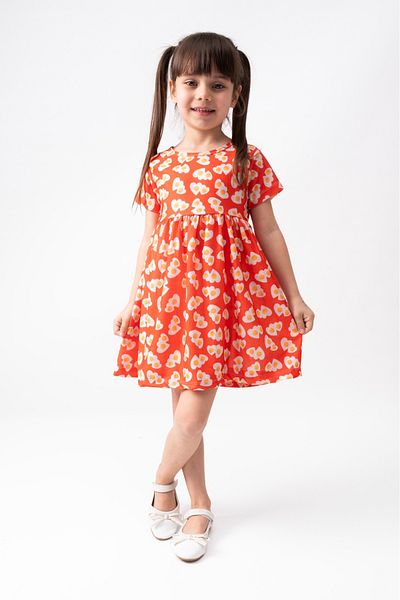 BUUFUU Cotton Short Sleeve Printed Girl's Dress