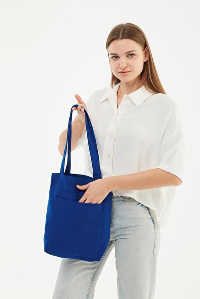 Çınar Bez Çanta 2 Cepli Saks Mavi Gabardin Çanta