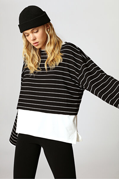 Beyyoglu Çizgili Kayık Yaka Bluz