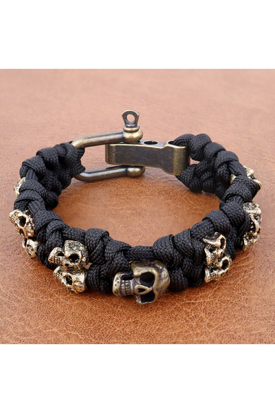 Choice سوار باراكورد بتصميم جمجمة جيش من طراز F للرجال، سوار باراكورد منسوج بتصميم هيكل عظمي عتيق، قابل للتعديل