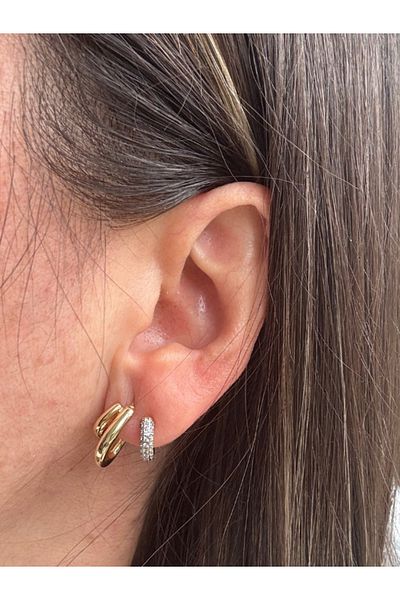 bijuxbymrv Double Color Cambered Stone Tiny Hoop Earrings