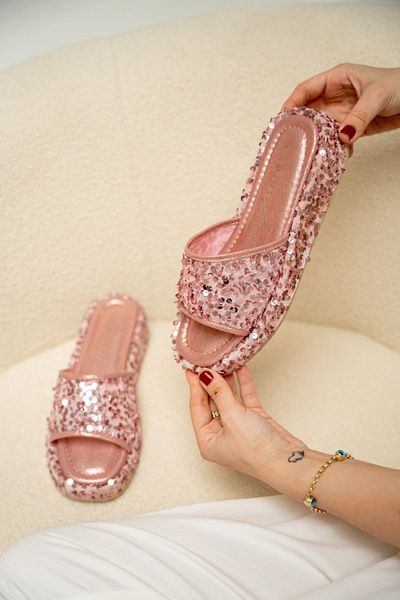 LamintaGlobal Γυναικείες παντόφλες Bubble Candy Pink Sequin