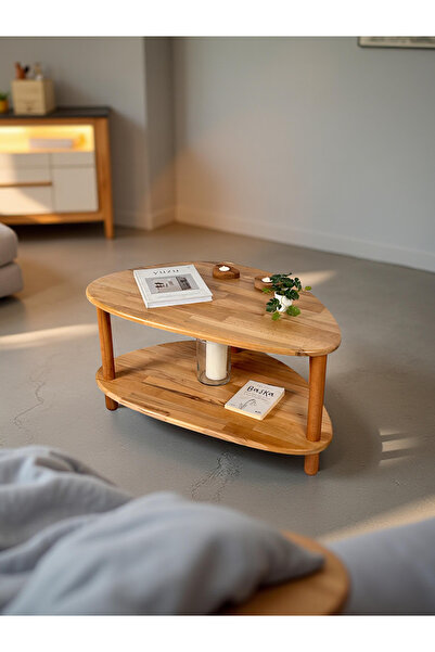 Fagus Wood Soren Orta Sehpa - Masif Ahşap Iki Raflı Modern Sehpa