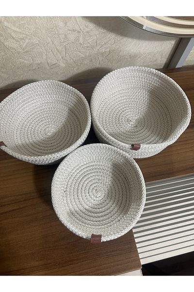FİNGEV Black 3-Piece Basket - Jute String Knitted, Decorative and Wicker Sets