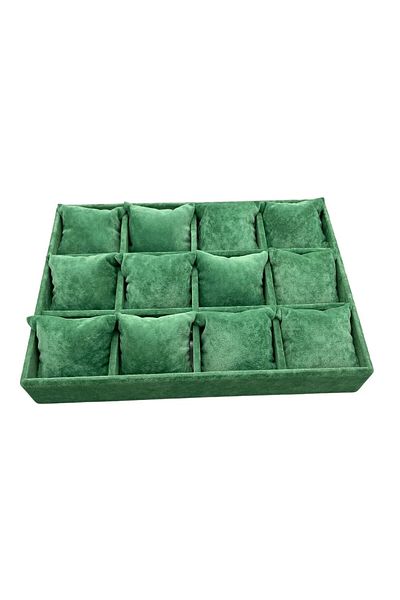 MeGass Dekor Domestic Production Tokyo Model Suede Fabric Green Color 34/24 cm Padded Drawer Watch and Jewelry Box