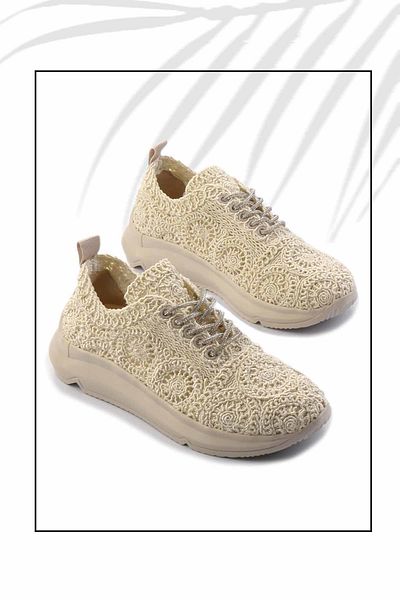 Bambi Beige gestrickte Damen Freizeitschuhe K 01792015316