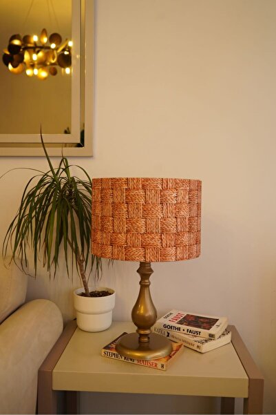 retro home design Eskitme Ayaklı Turuncu İp Detaylı Silindir Masa Lambası Dekoratif Abajur Salon Yatak Odası