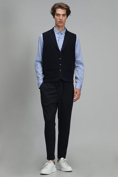Lufian Level V Neck Vest Navy Blue