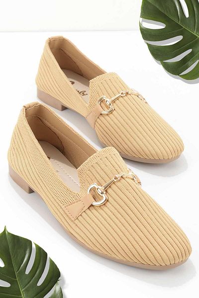 Bambi Camel Knitwear Γυναικεία Loafer Shoes01671302082