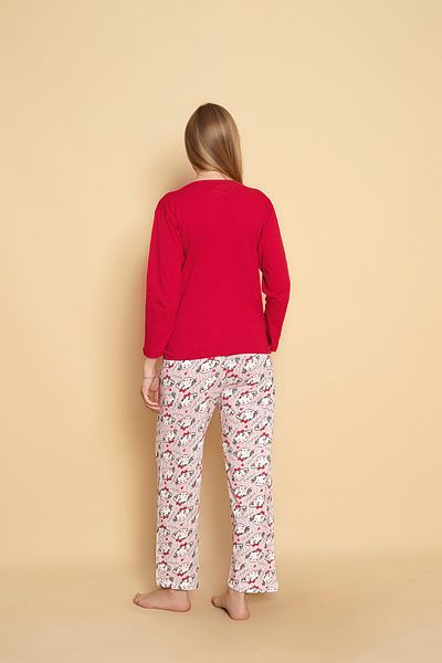 CALİA Women's Combed Cotton Crew Neck Long Sleeve Pajama Set