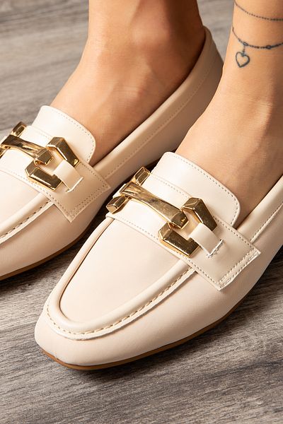 Deery Beige Women's Buckle Loafers