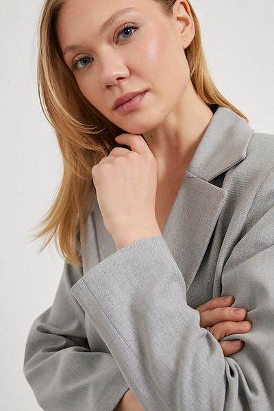 Arma Life Women's Office Seasonal Buttoned Loose Gray Blazer Jacket