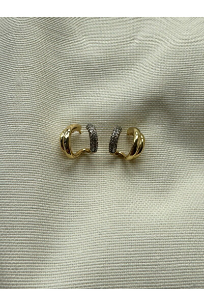 bijuxbymrv Çift Renkli Bombeli Taşlı Minik Halka Küpe