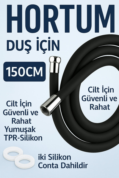 Sardıcı Sardıcı Silikon Siyah Duş Hortumu 150cm