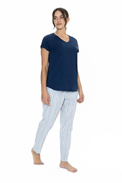 U.S. Polo Assn. U.S. Polo Assn. 20019 Costum de pijama cu decolteu în V cu jumătate de mânecă în dungi