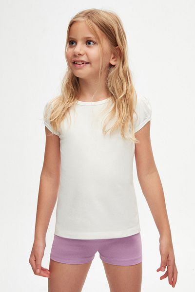 LOVETTI Ecru Basic Girl's Zero Collar Watermelon Sleeve T-Shirt