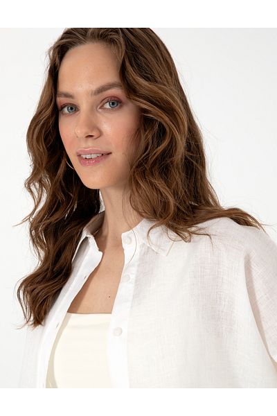 Pierre Cardin White Oversize Long Sleeve 100% Linen Shirt 50301078-Vr013