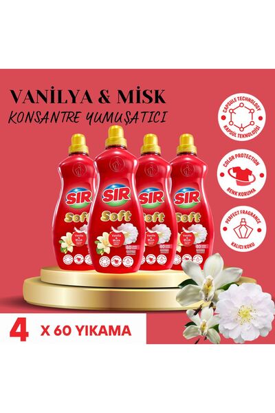 Sır Konsantre Çamaşır Yumuşatıcısı Vanilya & Misk 1440 ml 60 Yıkama 4 Adet