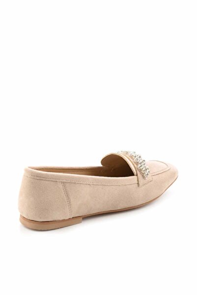 Bambi Bej Süet Kadın Loafer Ayakkabı K01839216102