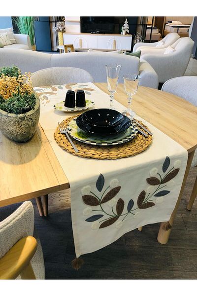 LUWİNO HOME Punch Runner Brown Daisy 35X140 cm