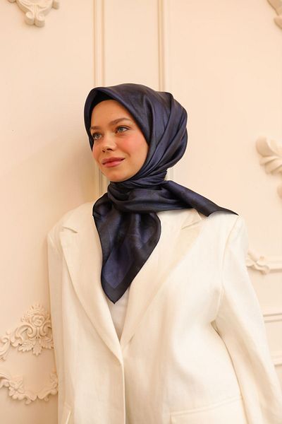 Silk Home ΣΚΟΥΡΟ ΜΠΛΕ Μεταξωτό Φουλάρι Σπίτι Γυαλιστερό