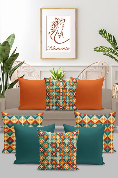 Filamente Pachet de 8 huse de pernă cu imprimare digitală pe două fețe cu model geometric