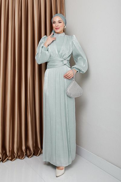 Olcay Bezeli Yoryo Seiden-Hijab-Abendkleid MİNT 1236