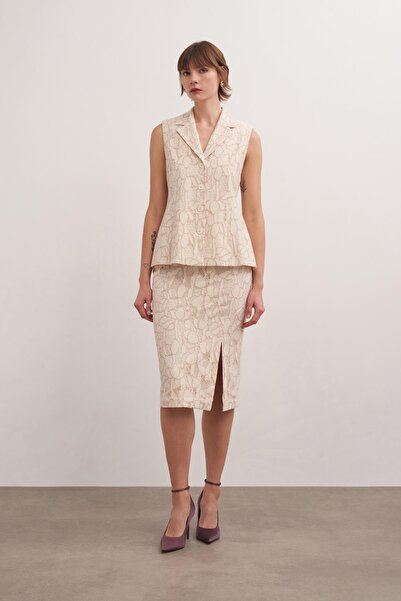 BİRELİN Dantel Kaplama Kalem Etek Ekru