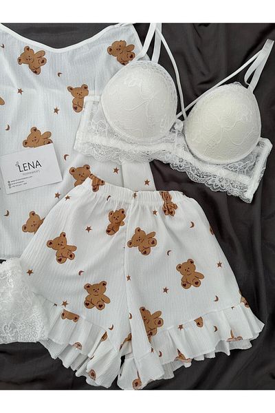 Lena Homewears Women's Mini Tedy 4'Er Shorts Pajama Set