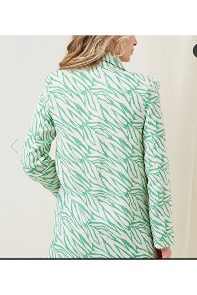 Özge Butik Astarlı Yeşil Keten Blazer Ceket