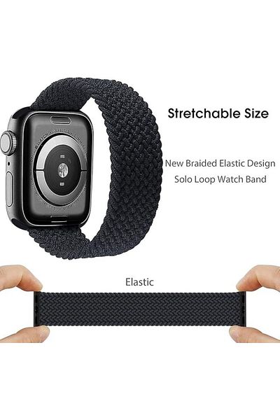 Generic Braided Solo Loop Sports Strap Elastic Bands for Apple Watch Series 6/SE/5/4/3/2 - Black, 38/40mm, S