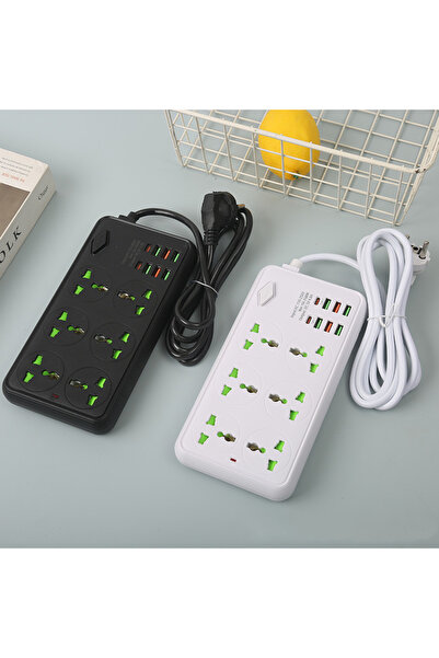 Generic 6 منافذ USB وشريط طاقة 6 اتجاهات مع كابل تمديد شحن بمنفذي USB من النوع C