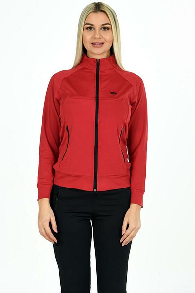 TRENDHİLL Trend Hill Women's Red Half Turtleneck Front Zipper Slim Cut Scuba Tracksuit Edy201803