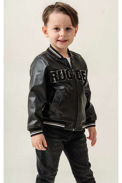 Titimixkids Кожено яке за момче с цип и бродирана оребрена яка