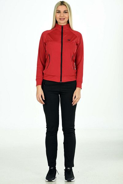 TRENDHİLL Trend Hill Women's Red Half Turtleneck Front Zipper Slim Cut Scuba Tracksuit Edy201803