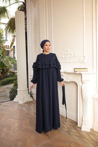 Nissra Ankanoor Navy Blue Double Ruffle Casual Dress Anka 255068