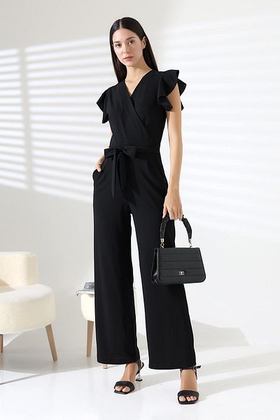 ribana Double Breasted Jumpsuit with Flounces on the Sleeves and Belted Waist