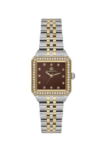 Bigotti Bg.1.10599-5 Square Dial Stone Design 3 Atm Waterproof Metallic-Gold Color Women's Wristwatch