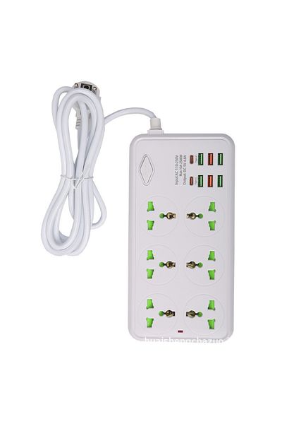Generic 6 منافذ USB وشريط طاقة 6 اتجاهات مع كابل تمديد شحن بمنفذي USB من النوع C