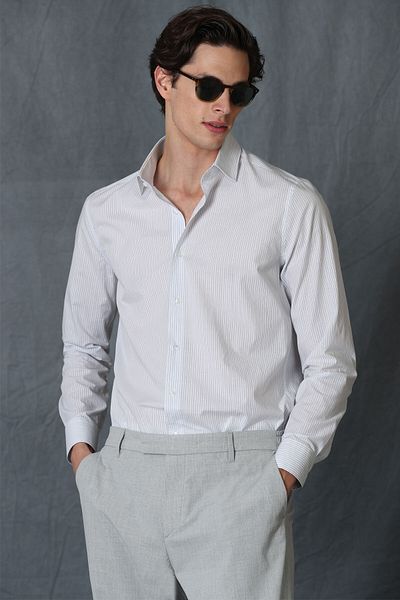 Lufian Yellow Men's Smart Shirt Comfort Fit White