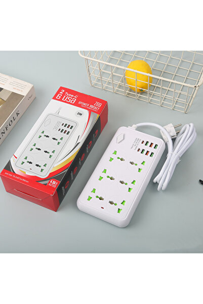 Generic 6 منافذ USB وشريط طاقة 6 اتجاهات مع كابل تمديد شحن بمنفذي USB من النوع C