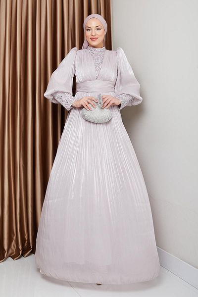 Olcay Yorgo Seiden-Hijab-Abendkleid mit Steinstoff DRESSES Personaly 1239