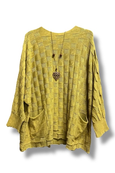 Butik زيت تريكو قطني مربع الشكل مغسول بجيبين