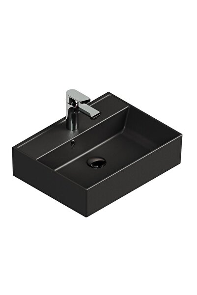 AQUA BAGNO Plan Tezgah Üstü Kare Çanak Lavabo , 50x38 cm. Mat Siyah